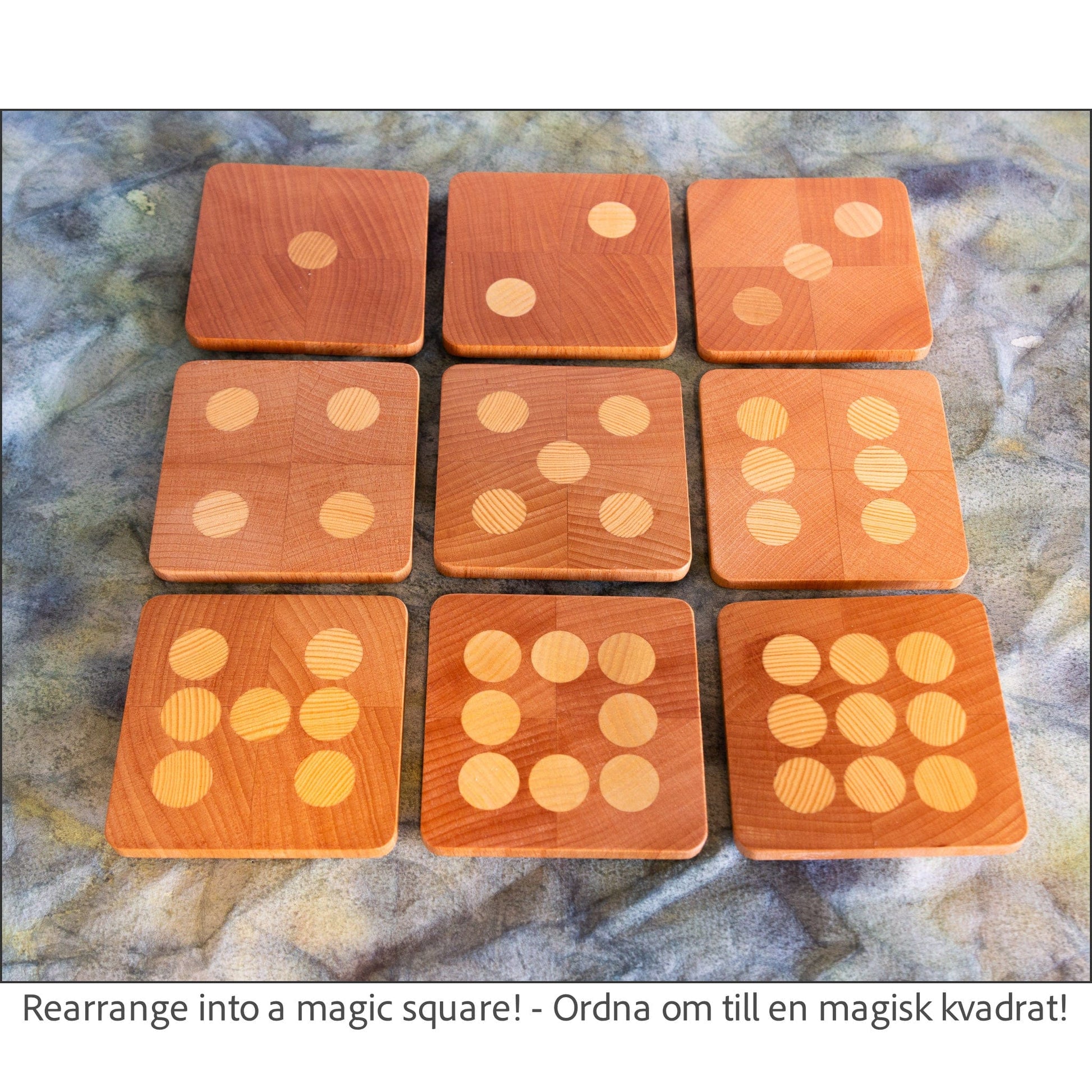 WoodMovement Magic square MAGIC SQUARE - Set of Nine Coasters - Party game - Magic Square Puzzle #CO-MS01